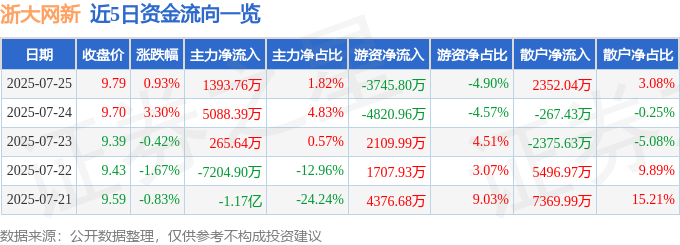 浙大网新资金流向解读_浙大网新股票行情_浙大网新股票分析
